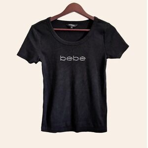 Vintage Bebe Sport Black Rhinestone Logo Baby Tee